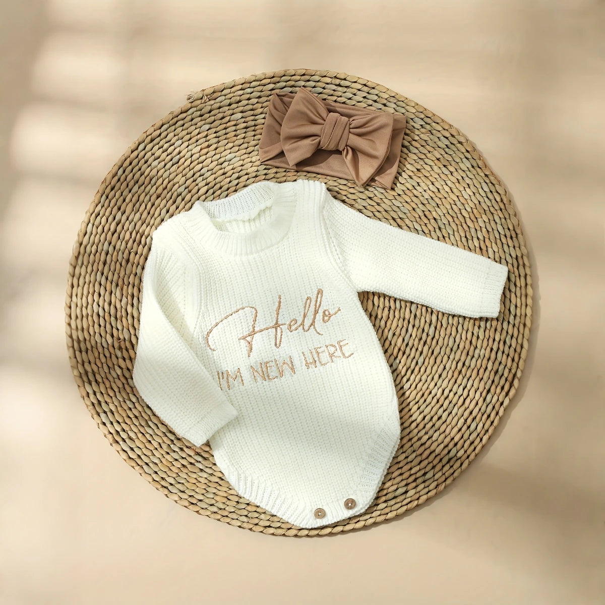 2pcs Newborn Knit Baby Sweater Bow Set Women's Baby Pullover Sweatshirt for Fall and Winter Baby Outfits